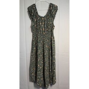 Sapphire Floral Print Midi Dress Smocked Waist Square Neck Flutter Sleeve 3X